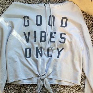 Cropped light blue “good vibes only” hoodie